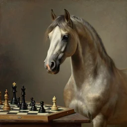 power horse playing chess looking wise, rococo oil painting, highly detailed