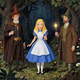 Alice in Wonderland and Wizard of Oz by Raphael, Hopper, and Rene Magritte. detailed, romantic, enchanting, trending on artstation.