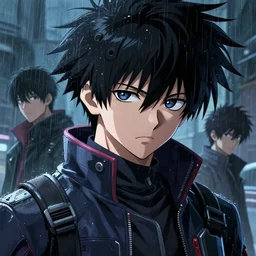 killua zoldyck black hair, close detailed face, pretty eyes, rain, techwear, streetwear, cyberpunk style outfit, greg rutkowski, ross tran, takato yomamoto, wlop, ilya kuvshinov, intricate complexity, detailed portrait, 4 k, cinematic lighting, artstation, sharp focus, smooth, makoto shinkai