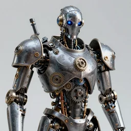 a portrait of a diesel punk robot made of engraved full plate armor and gears, macro shot by justin gerard, unreal engine, physically based rendering