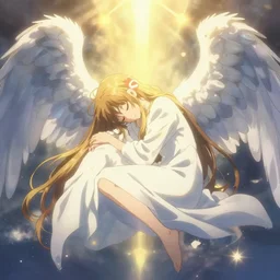 pawing at this soft unconscious, the world is doomed, angel numbers, angelic lighting, in the style of anime