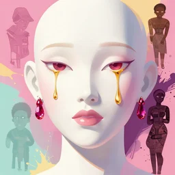 beautiful face, made of porcellaine and ruby, golden tears, dramatic lighting, maximalist pastel color palette, splatter paint, pixar and disney concept, graphic novel by fiona staples and dustin nguyen, peter elson alan bean wangechi mutu, clean cel shaded vector art, on artstation