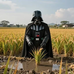 photo, Darth-Vader Planting Rice in a paddy field.