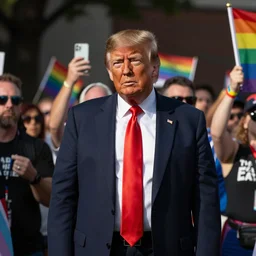 Donald Trump attends a pride rally, photograph