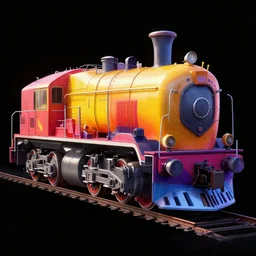 Fallout Locomotive Concept Art, black background, vibrant colors, 8k photorealistic, HD, high details, trending on artstation