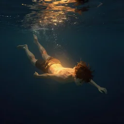 digital art - a boy drowning underwater with warm light inside it dark cold atmoshperic by darek zabrocki greg ruthkowski and craig mullins, trending on artstation
