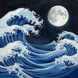 kusama yayoi art painting with contrasting composition, interference, waves, moon, millennium