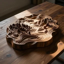 wooden, sculpture, modern art, on the table, artwork, top view