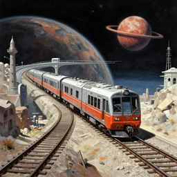 a retro futurism elevated railway on colonized planet by robert mccall and john berkey | ralph mcquarrie :. 5