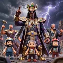 hyperrealistic rendering, epic boss battle, ornate supreme snoop dogg, jewel crown, battle armor, by art of skinner and richard corben and artgerm and greg rutkowski and alphonse mucha, product photography, action figure, sofubi, storm clouds, outside, lightning