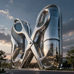 raffaello moroder scissors building, external view, designed by zaha hadid, v ray, hd, futuristic