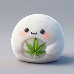 portrait of a flavoured cute mochi snowball character with cannabis on the inside. octane 8 k render by eyvind earle
