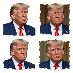 a collage of 3 0 torn photographs of donald trump, photorealistic,