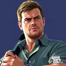 matt damon in gta v cover art by stephen bliss, artstation