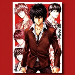 professionally drawn seinen mature death note cyberpunk detective horror action manga comic cover, full color, beautifully drawn coherent professional, drawn by ilya kuvshinov!, satoshi kon, kentaro miura, dave mckean, tsutomu nihei. japanese script kanji hiragana on the cover. minimalist stylized cover art. red brown vibrant cel shaded