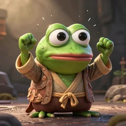 a sadge - sad - pepe - the - frog - jedi, looking more depressed than usual, quivering lips, fists in the air, sweat flying, cgi render, zbrush, octane, keyshot render
