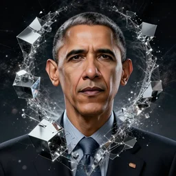 front shot of a barack obama character fine portrait fine portrait mesmerizing fractal hyper cubes platinum cracked dark future hyper dimensional space galactic crystal nebula edges elegant detailed intricate concept artstation sharp focus ray tracing cinematic masterpiece octane render nvidia temporal corruption beeple wlop lok du germ tomasz alen 8 4 k scifi glossy illustration