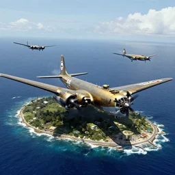 WW2 bombings on the small island of Saipan, Japanese bomber planes, DALL-E 2