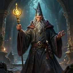 highly detailed, wizard with a dungeon background by mike mcnola, wizards of the coast