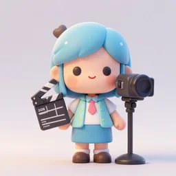 cute, female director, collectable toy, with clapperboard and video camera, made in pastel 3 d by jon burgerman and pixar, artstation 4 k