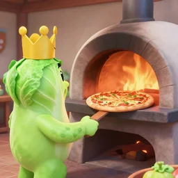 cabbages and kings cooking pizza in a wood fired oven, highly detailed 3 d render, funny, pixar