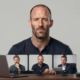 jason statham, zoom meeting, james jean, artstation 8 k