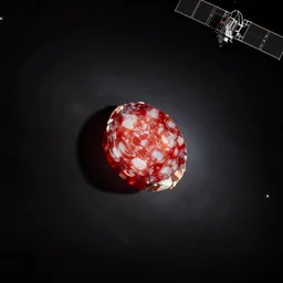Astronomical satellite view of nearest star image as a small single round slice of chorizo