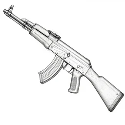 CAD drawing, exploded view, schematic of an AK47 rifle