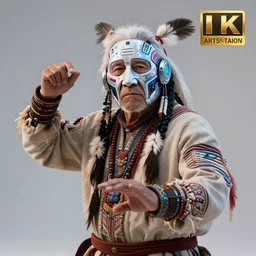 a beautiful portrait of a native american elder with futuristic cybernetic glowing war face paint, dynamic pose, sci - fi, cyberpunk by ruan jia, jules bastien - lepage, trending on artstation, award winning, pastel colors, 8 k