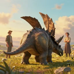 cowbell Ankylosaurus,in the style of diego gisbert llorens and Leo and Diane Dillon and Frank Brunner,trending on artstation, scattered lighting rear view,3d render,in the golden hour,Howl’s Moving Castle ,fantasy artist,photorealistic,