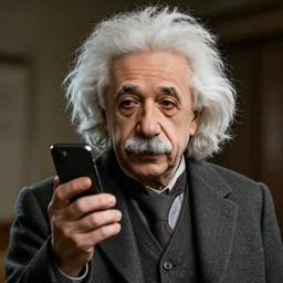 einstein with a cellphone, detailed, unreal engine 5