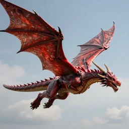 An ultra detailed winged red dragon flying in the sky, 4k, photorealistic, digital art, real life