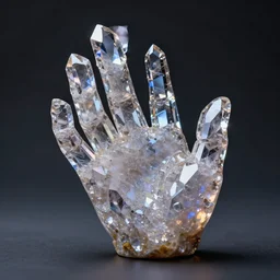 very beautiful crystal and geode, shaped like a hand, refraction, cinematic color grading, hyperrealism, elegant, detailed, octane render, 8 k