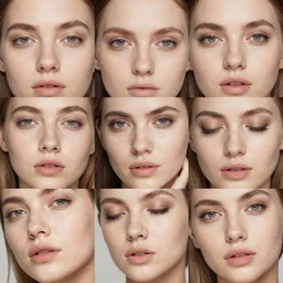 close up realistic collage of woman faces of pleasure on acid