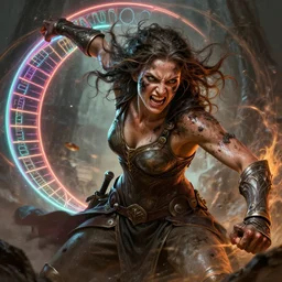 paladin, furious gorgeous woman, face covered in dirt, lord of the rings ,neon, fibonacci, sweaty, dynamic action pose, insane, intricate, highly detailed, digital painting, artstation, concept art, smooth, sharp focus, illustration, Unreal Engine 5, 8K, art by artgerm and greg rutkowski and alphonse mucha