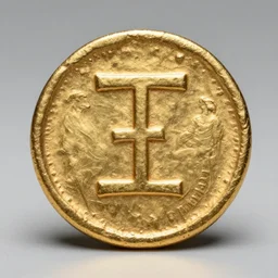 an ancient roman gold coin with the strange symbol close up photo, ultra realistic, studio photo, bokeh, 4 k, hd, centered