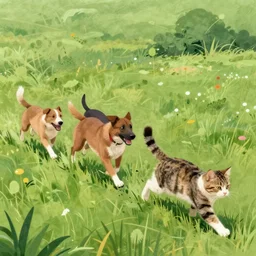 a cat chasing dogs by christian robinson