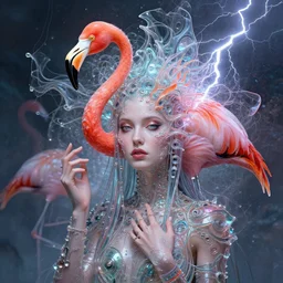 a detailed portrait of dreampunk goddess ( flamingo ) fractal ) ( glass ) ( lightning ) beautiful! by tomasz alen kopera and peter mohrbacher and johanna martine! and margaret keane!
