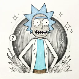 grunge drawing of thing 1 by - rick and morty , loony toons style, horror themed, detailed, elegant, intricate
