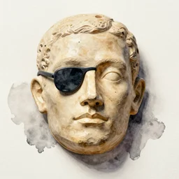 watercolor rough bakelite human face with monocle, by vincent di fate and alberto giacometti, fine art masterpiece baked at 3 0 0 f, matte painting, small apartment lab lighting, photorealistic render, cinematic,