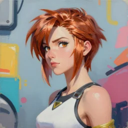 greg manchess portrait painting of syfa velnumdes evergarden as overwatch character, bright copper short hair, medium shot, asymmetrical, profile picture, organic painting, sunny day, matte painting, bold shapes, hard edges, street art, trending on artstation, by huang guangjian, gil elvgren, ruan jia, greg rutkowski, gaston bussiere