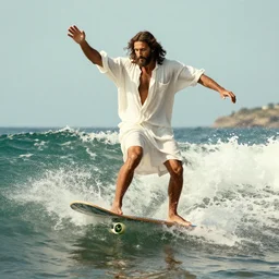 Jesus riding a stateboard