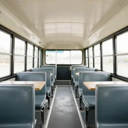 interior design of a schoolie, mid - century modern converted school bus interior design by philippe starck and victoria hagan, detailed digital photography masterpiece, gorgeous, 4 k