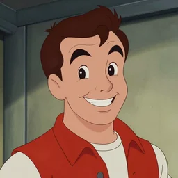 man smirking looking towards the camera, 1 9 6 0 s animation, color