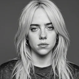 portrait of billie eilish, highly detailed, monochrome