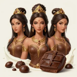 stunning malaysian goddesses of chocolate portrait, caboose chocolate chip, chocolate tabs, milk, fantasy, intricate, elegant, highly detailed, digital painting, artstation, concept art, smooth, sharp focus, illustration, art by krenz cushart and artem demura and alphonse mucha and tony sandoval