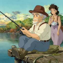 a wholesome animation key shot of an old man fishing on a wharf, studio ghibli, pixar and disney animation, sharp, disney concept art watercolor illustration by mandy jurgens and alphonse mucha and alena aenami, pastel color palette, dramatic lighting