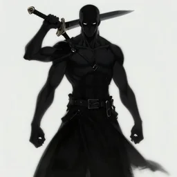 a dark humanoid creature holding a blade, anime art