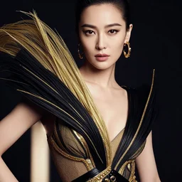 close up of female movie star of with avant - garde dress, official versace editorial, highly detailed