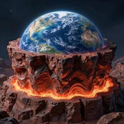 mythical layers of the earth's crust, heaven, hell, lava, cut - away view